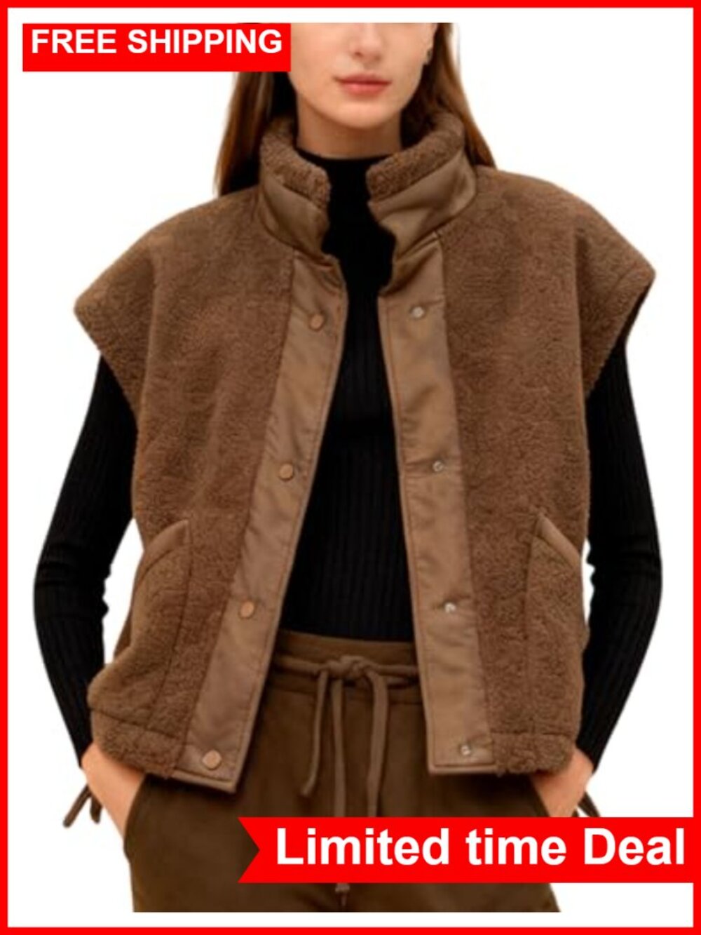 Oversized Quilted Vest Lightweight Sleeveless Jacket Hiking Camping Travel